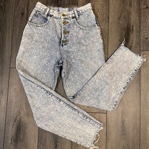 Vintage Palmetto's Acid Wash Button Fly Mom Jeans Size 9 High Rise Raw Hem